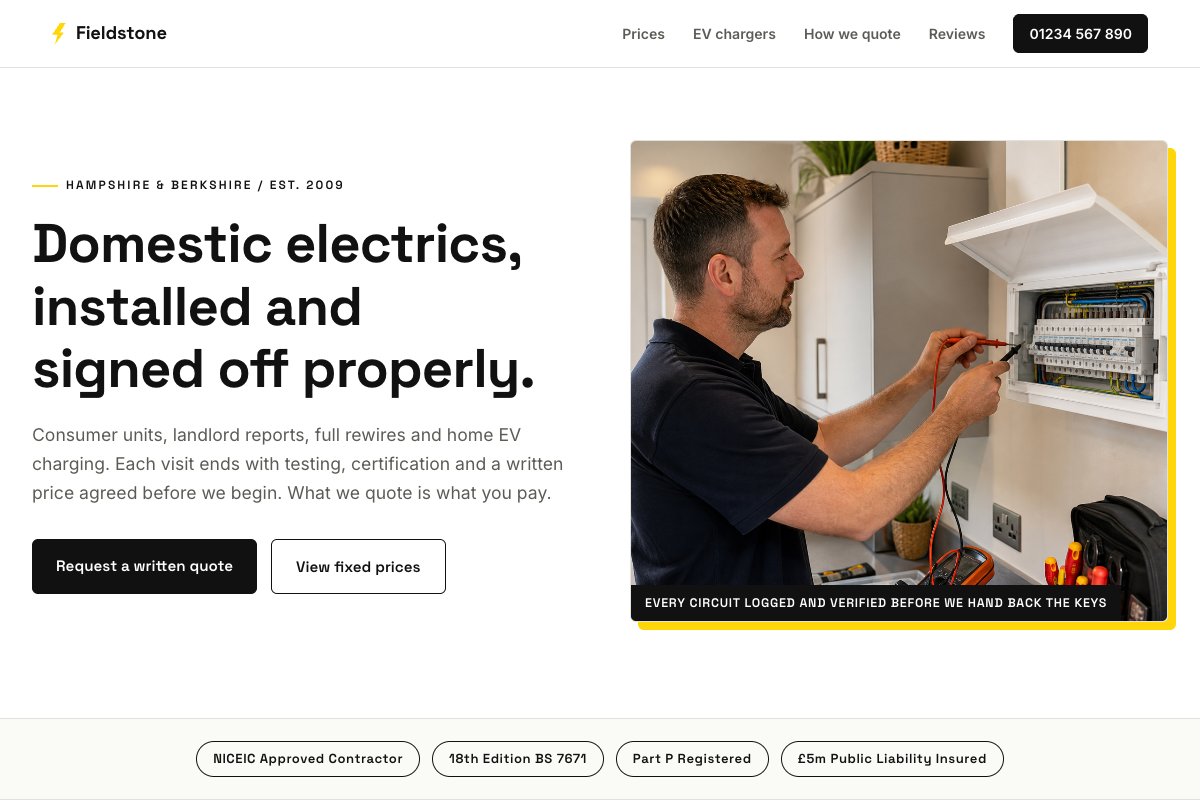 Electricians website design preview